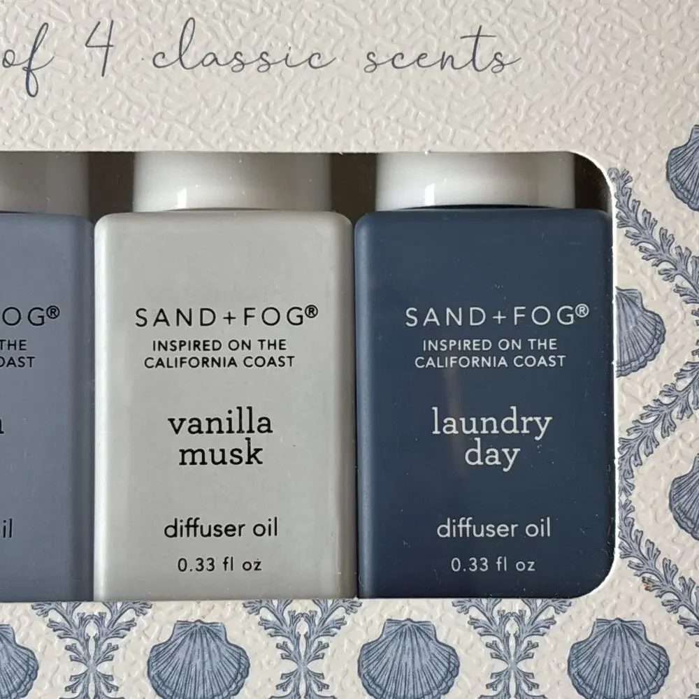 Sand + Fog Fragrance Diffuser Oil 4 pk CA Beach House Linen Laundry Day Vanilla